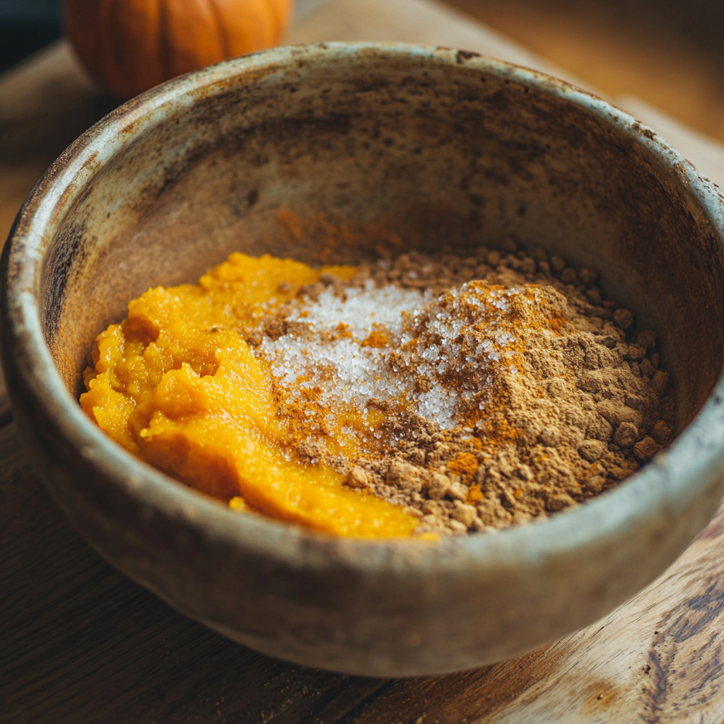 Layered Pumpkin Tiramisu in a glass dish topped with cocoa powder.