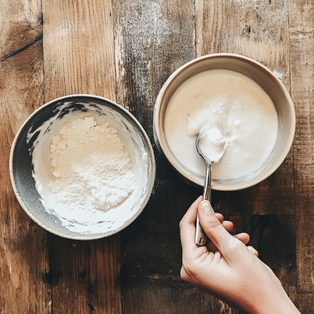 Quick and simple sour milk cake dessert on a plate with garnishes